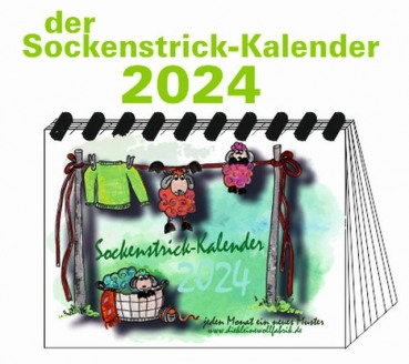 Strickkalender 2024, mit 12 Sockenstrickanleitungen und Wollsockenpaket